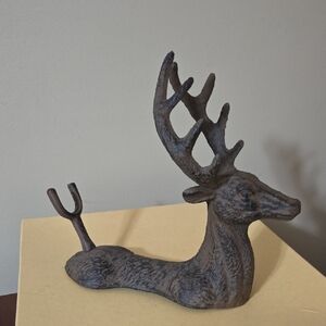 Cast Iron Rustic Deer With Antlers Wine Bottle Holder